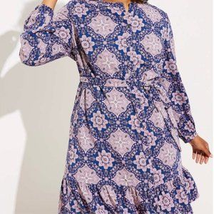 LOFT Plus Tiled Tie Waist Flounce Dress - 20